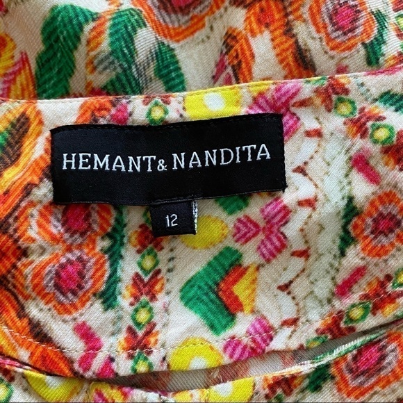 Hemant & Nandita Boho Button Front Beaded Hem Dress Orange Girl’s Size 12 - Picture 7 of 9